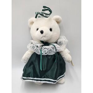 VTG CHRISTMAS TREASURES WHITE PRETTY HOLIDAY WISH TEDDY‎ BEAR 1992 NWT
